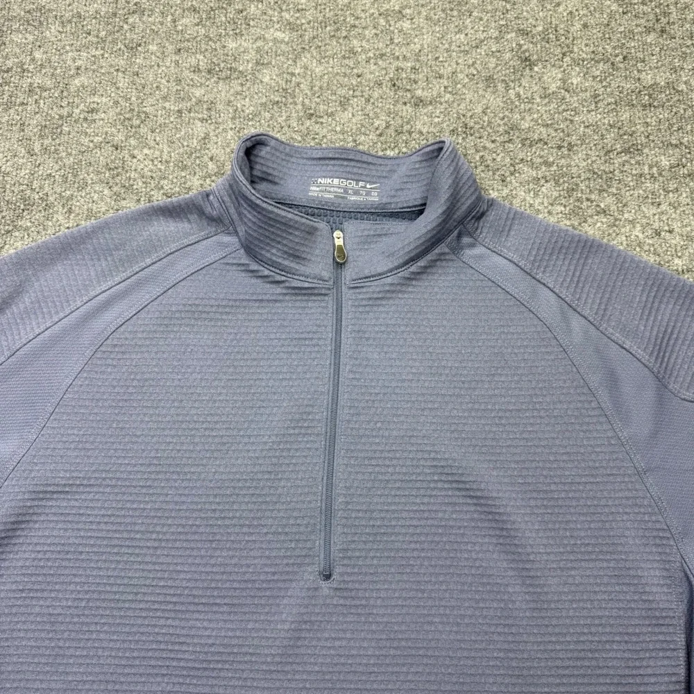 Nike Golf Therma Men XL Quarter Zip Pullover Blue Gray Ribbed Textured Mock Neck